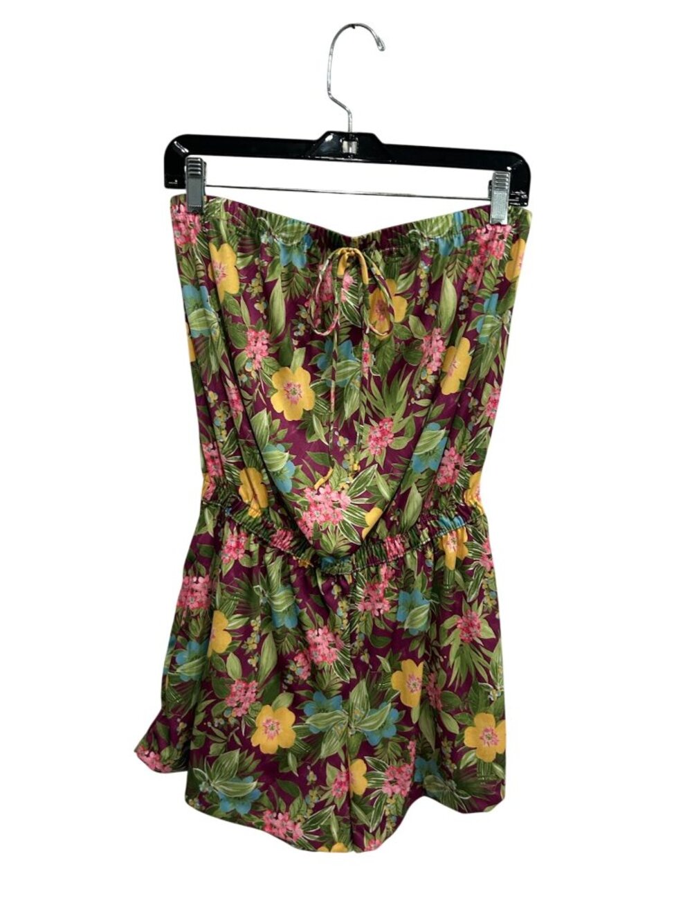 CW Classics Medium Floral Strapless Romper Drawstring Waist Boho Whimsical